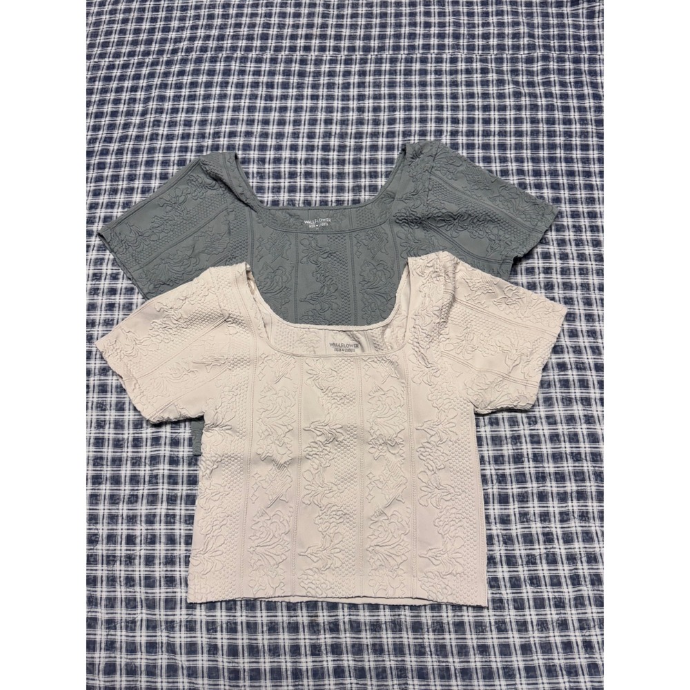 Wallflower Insta Smooth Floral Jacquard Crop Top Set Green Cream 2X 3X Womens